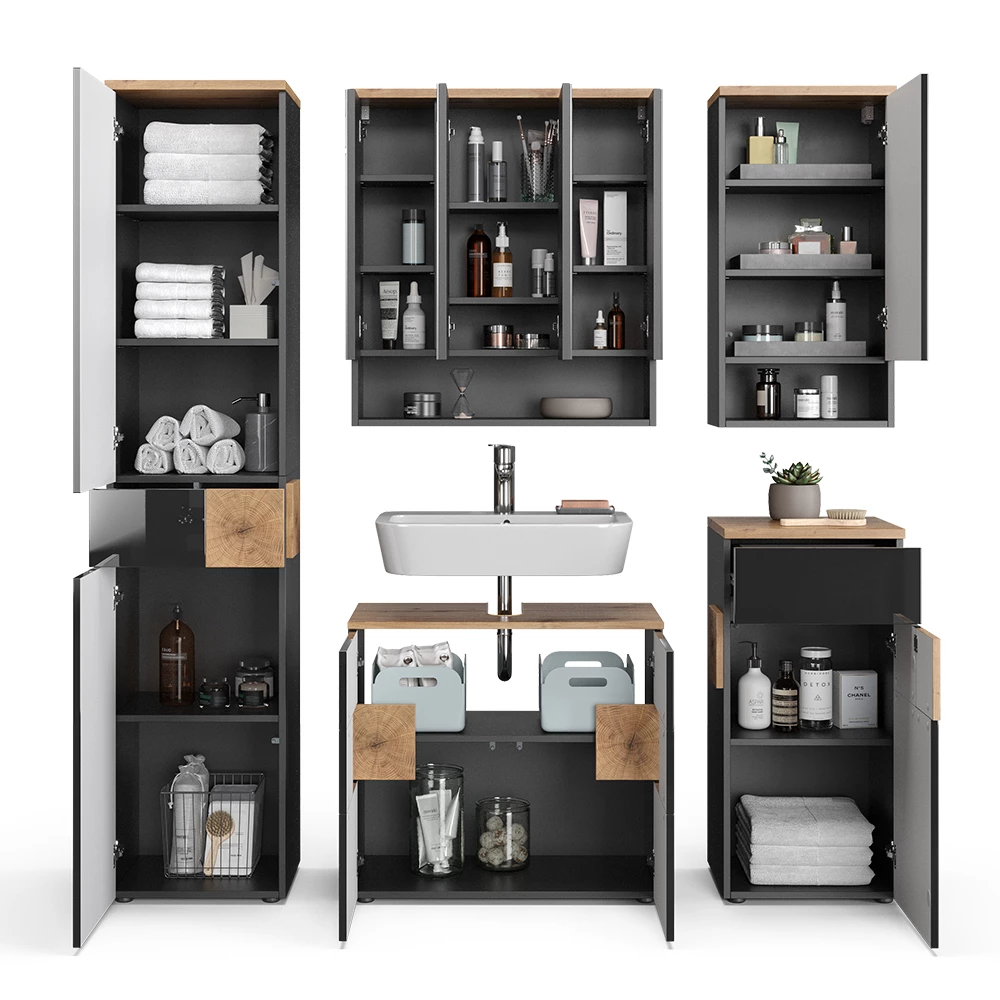 livinity® Badmöbel-Set Anthrazit 5 Teile, Eden