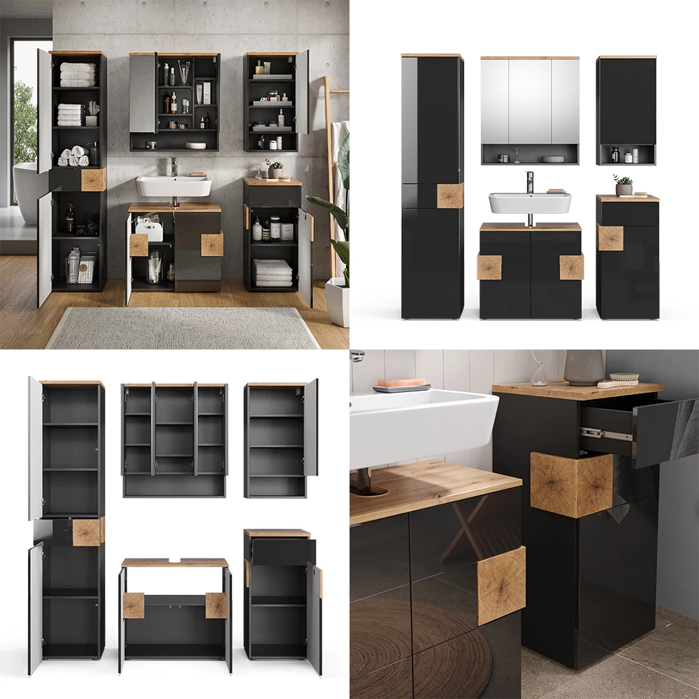 livinity® Badmöbel-Set Anthrazit 5 Teile, Eden