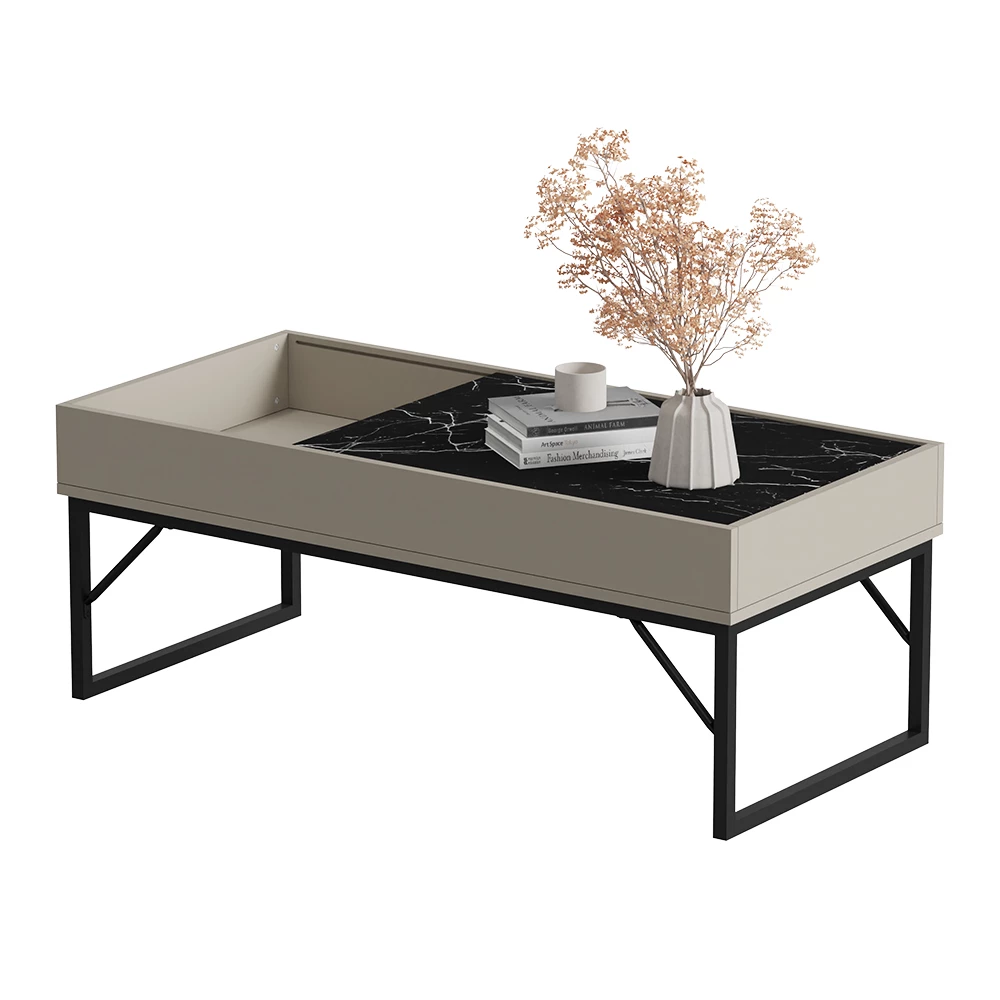 Salontafel in Crème op een witte achtergrond met decoratieve elementen