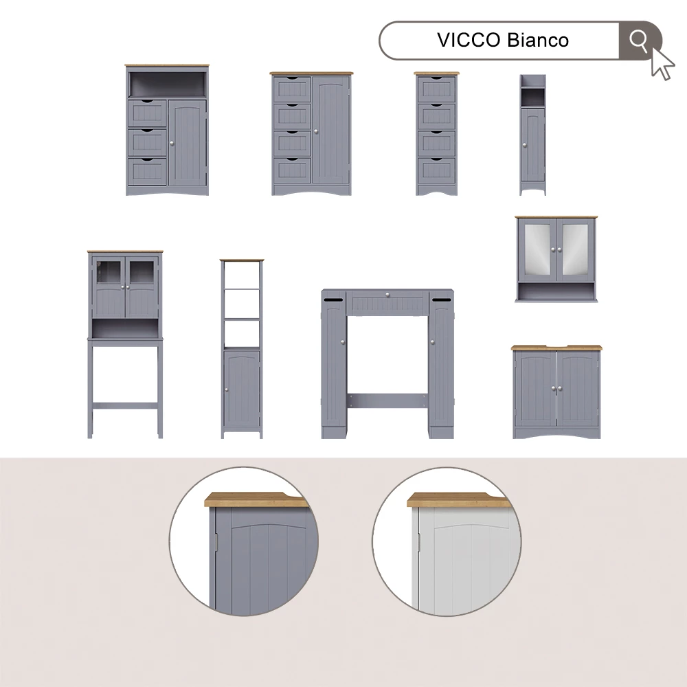 Vicco mobiletto bagno "Bianco", Grigio, 18 x 81 cm con 5 scomparti