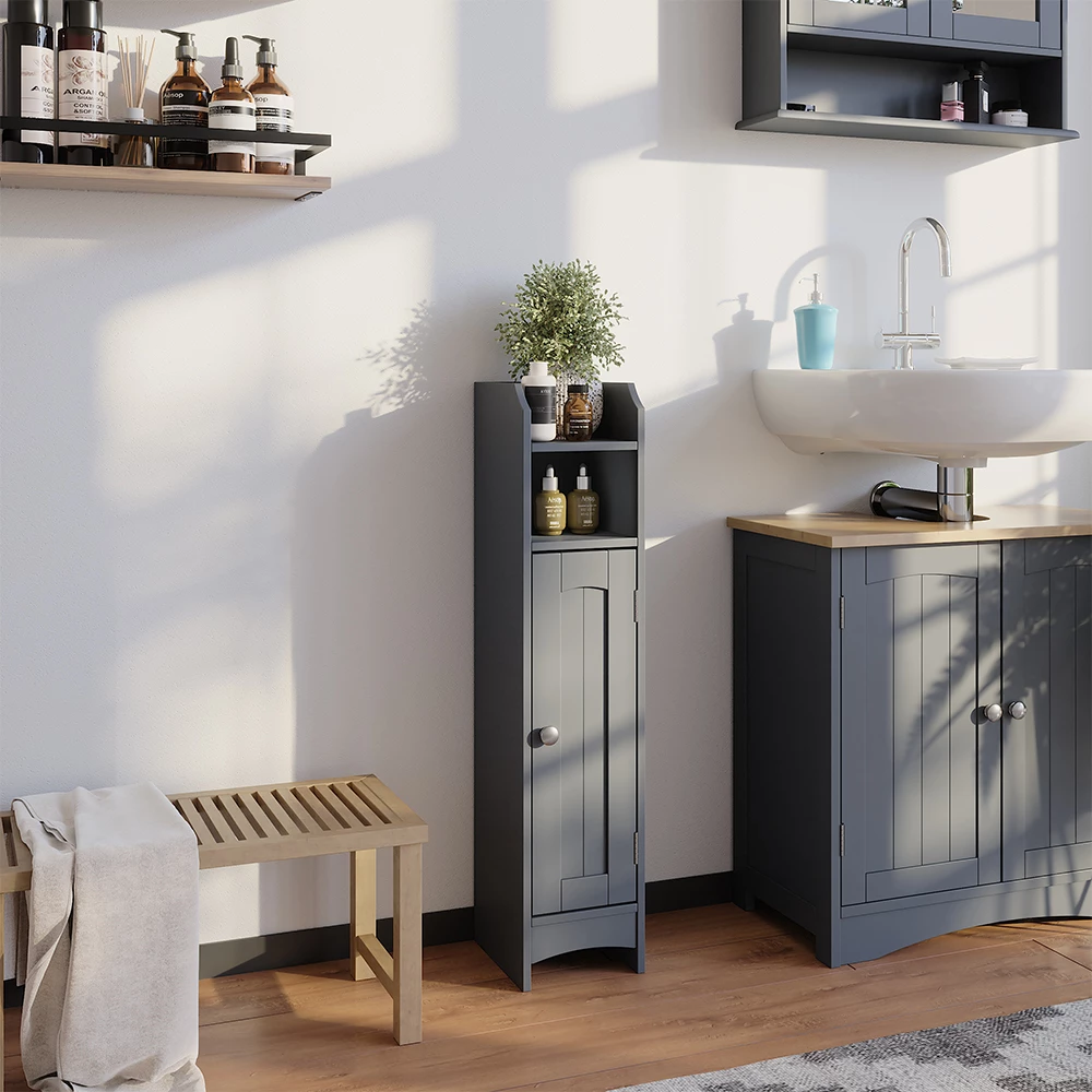 Vicco mobiletto bagno "Bianco", Grigio, 18 x 81 cm con 5 scomparti