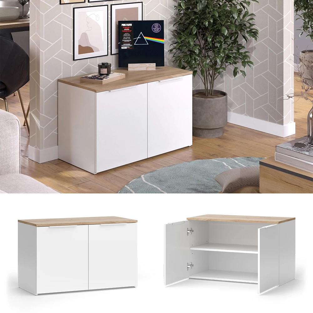 Vicco Credenza Bianco/Sonoma 80 x 50 cm con 2 porte, Wido