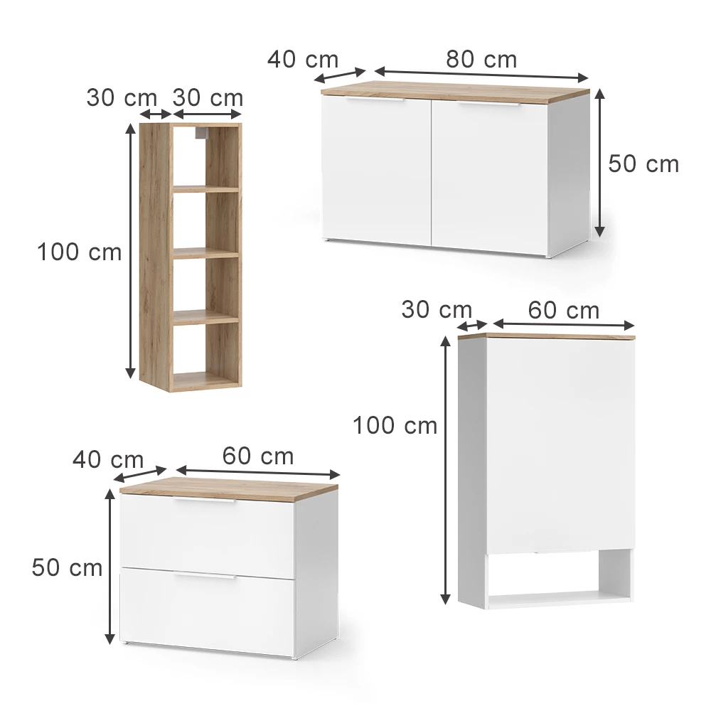 livinity® Wohnwand Weiß/Sonoma 5 Teile, Wido