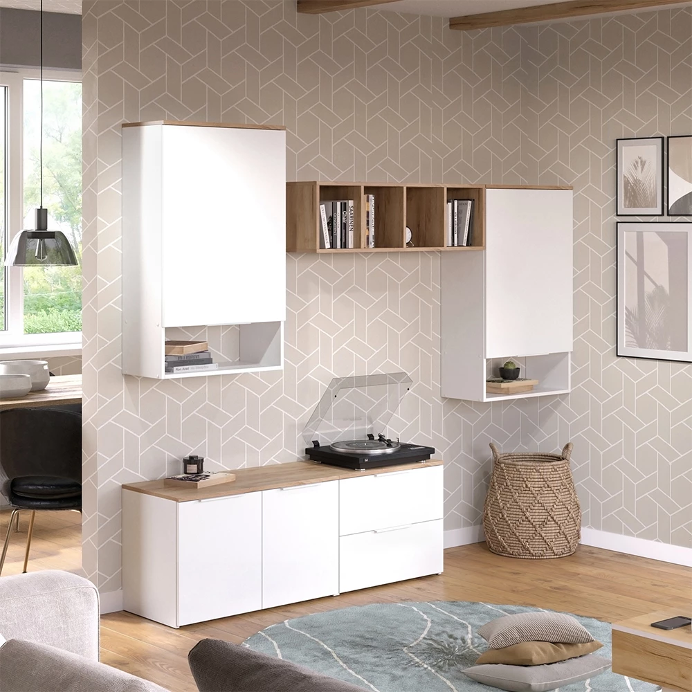 livinity® Wohnwand Weiß/Sonoma 5 Teile, Wido