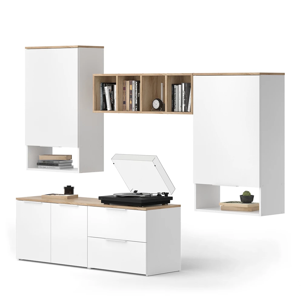 livinity® Wohnwand Weiß/Sonoma 5 Teile, Wido