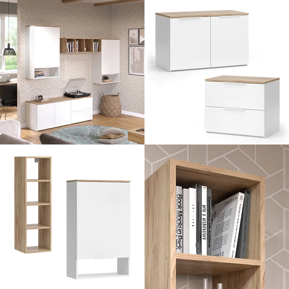 livinity® Wohnwand Weiß/Sonoma 5 Teile, Wido