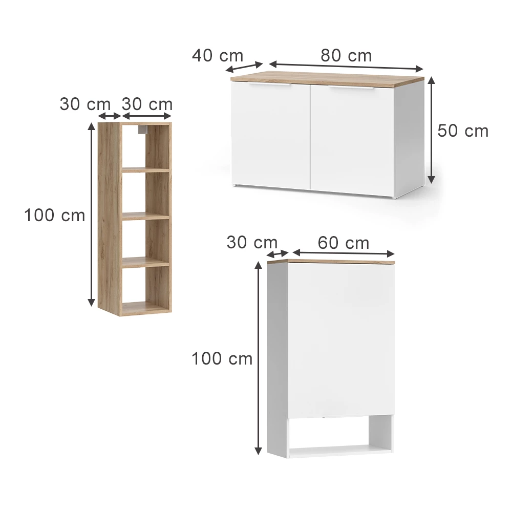 livinity® Wohnwand Weiß/Sonoma 5 Teile, Wido