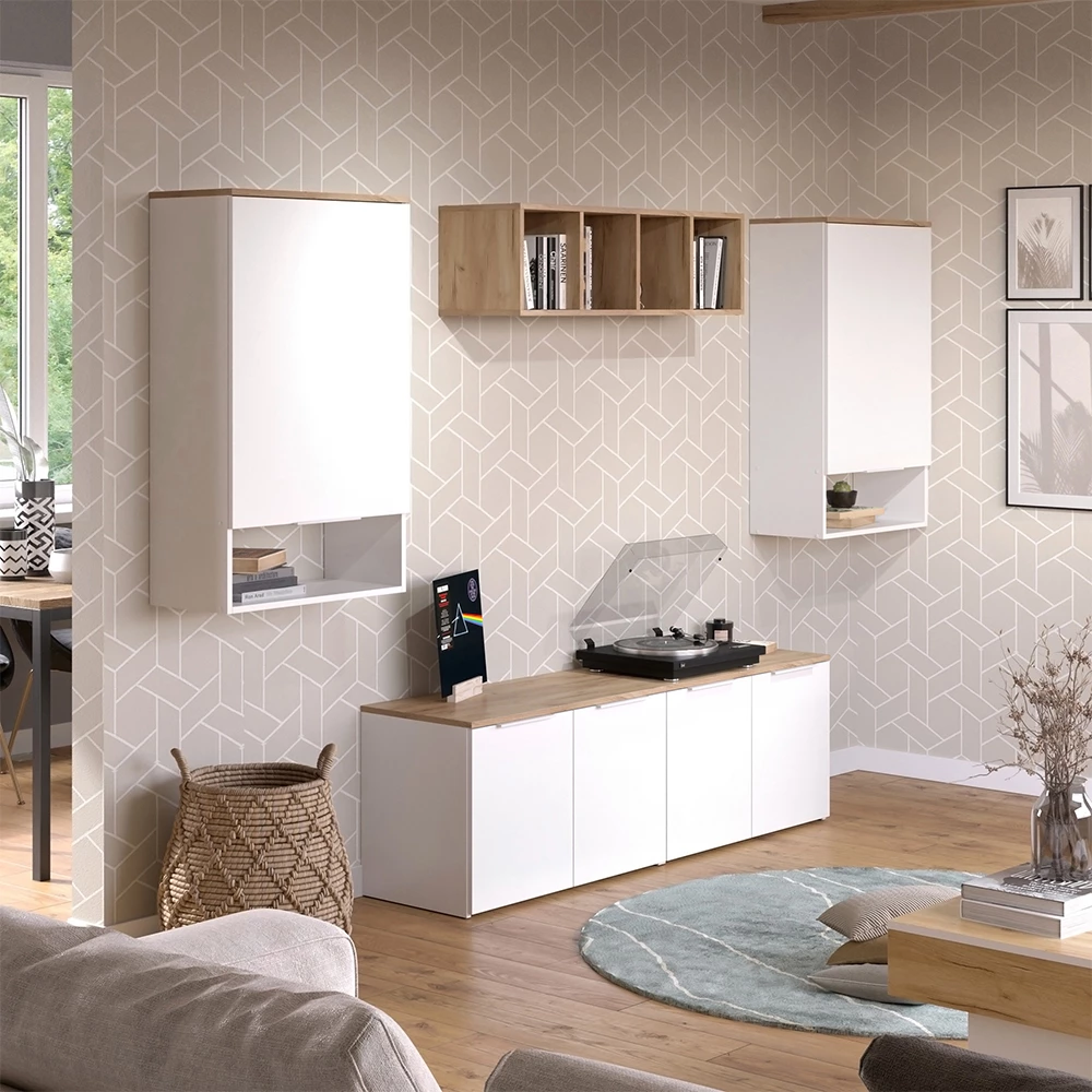 livinity® Wohnwand Weiß/Sonoma 5 Teile, Wido