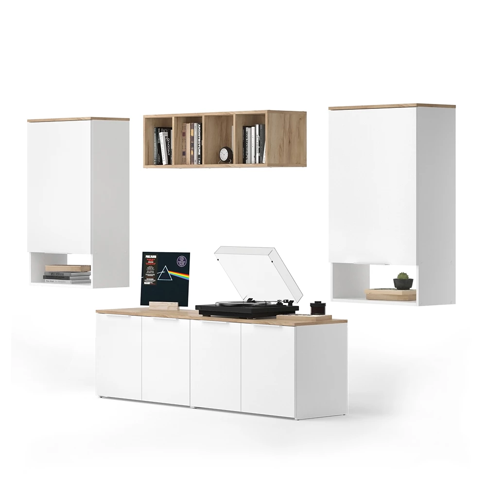 livinity® Wohnwand Weiß/Sonoma 5 Teile, Wido