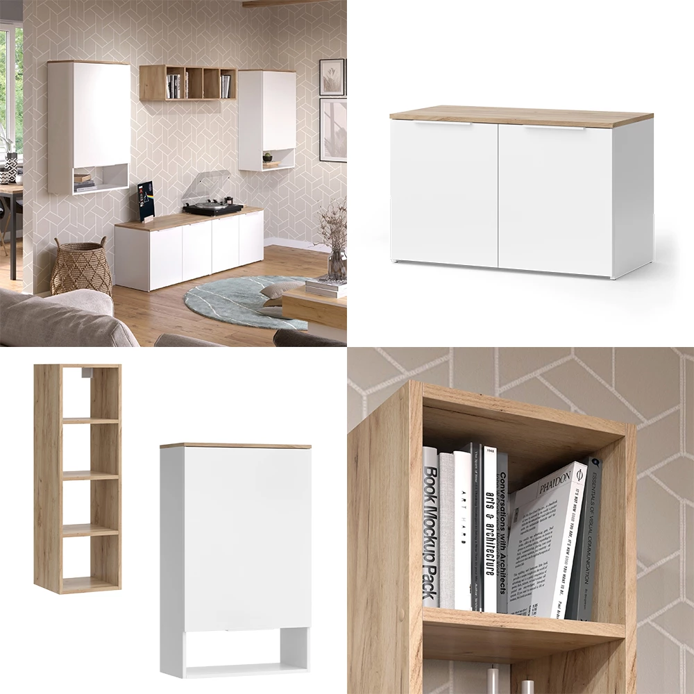 livinity® Wohnwand Weiß/Sonoma 5 Teile, Wido