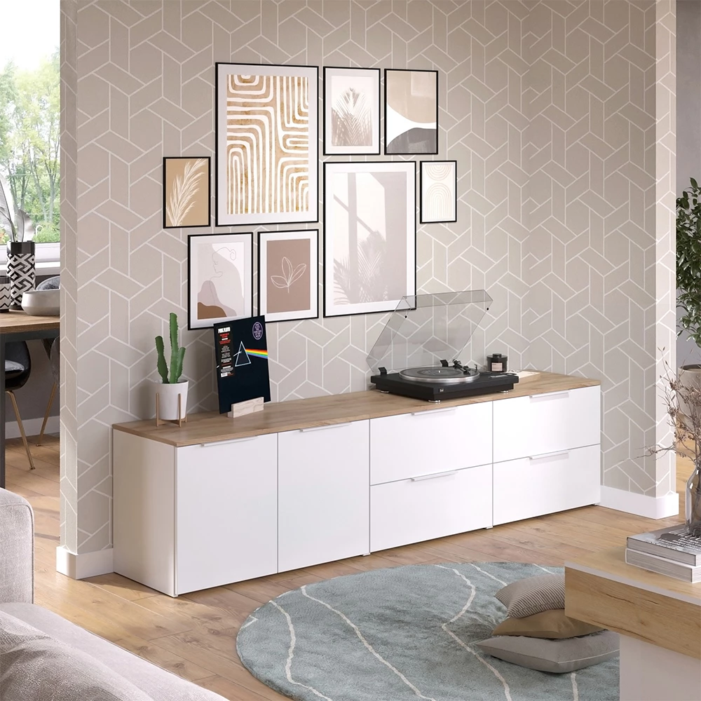 livinity® Wohnwand Weiß/Sonoma 3 Teile, Wido