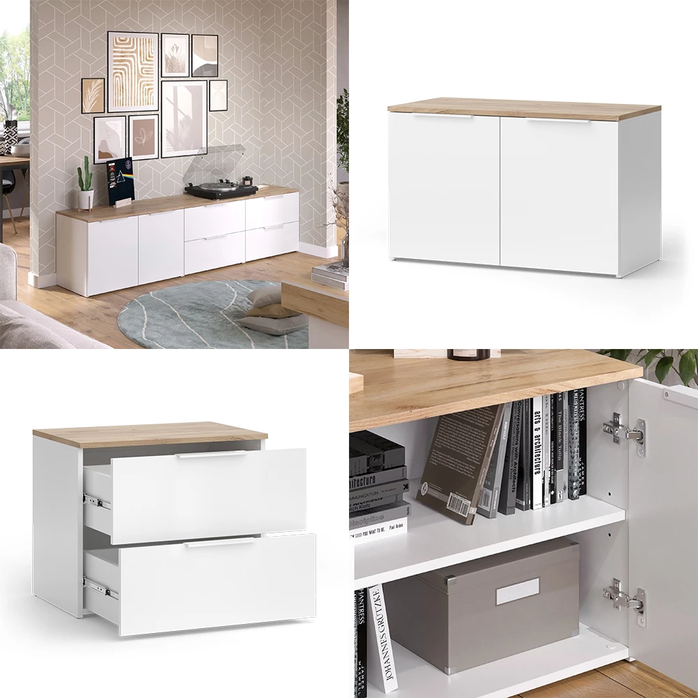 livinity® Wohnwand Weiß/Sonoma 3 Teile, Wido