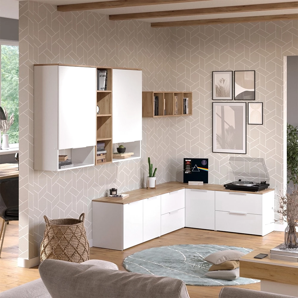 livinity® Wohnwand Weiß/Sonoma 9 Teile, Wido