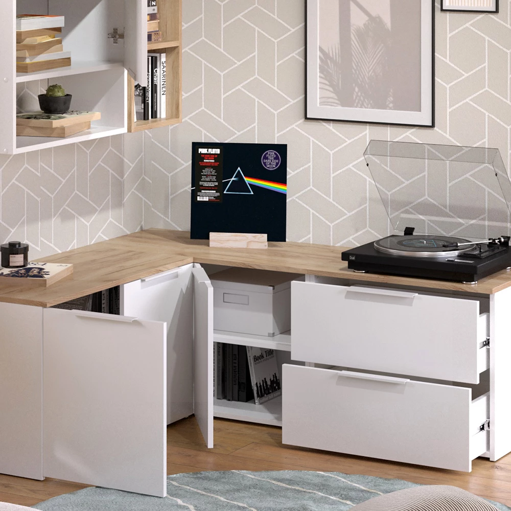 livinity® Wohnwand Weiß/Sonoma 9 Teile, Wido