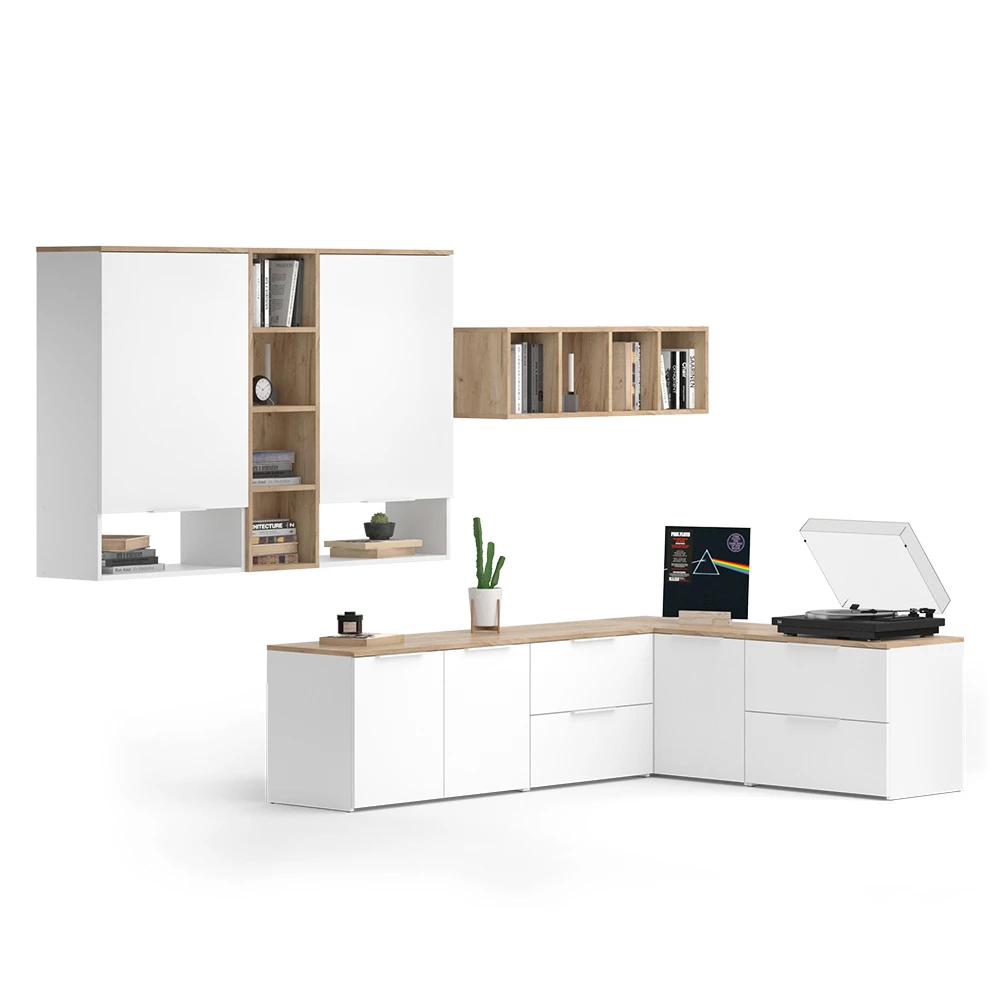 livinity® Wohnwand Weiß/Sonoma 9 Teile, Wido