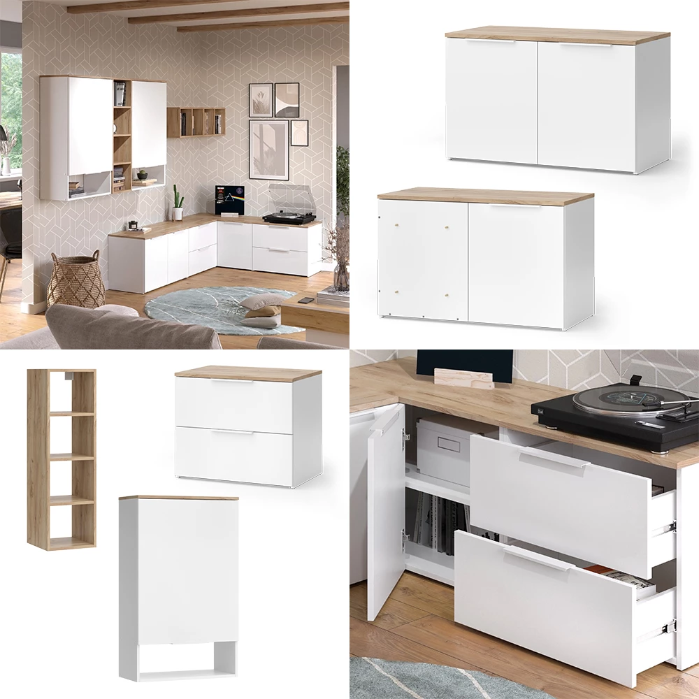 livinity® Wohnwand Weiß/Sonoma 9 Teile, Wido