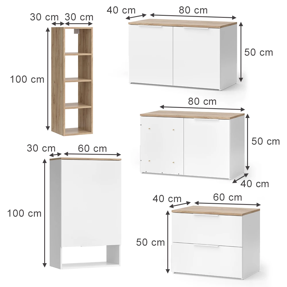 livinity® Wohnwand Weiß/Sonoma 5 Teile, Wido