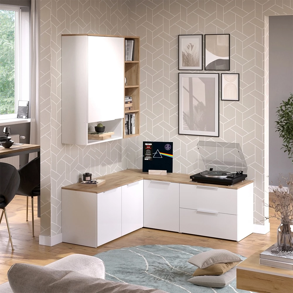 livinity® Wohnwand Weiß/Sonoma 5 Teile, Wido