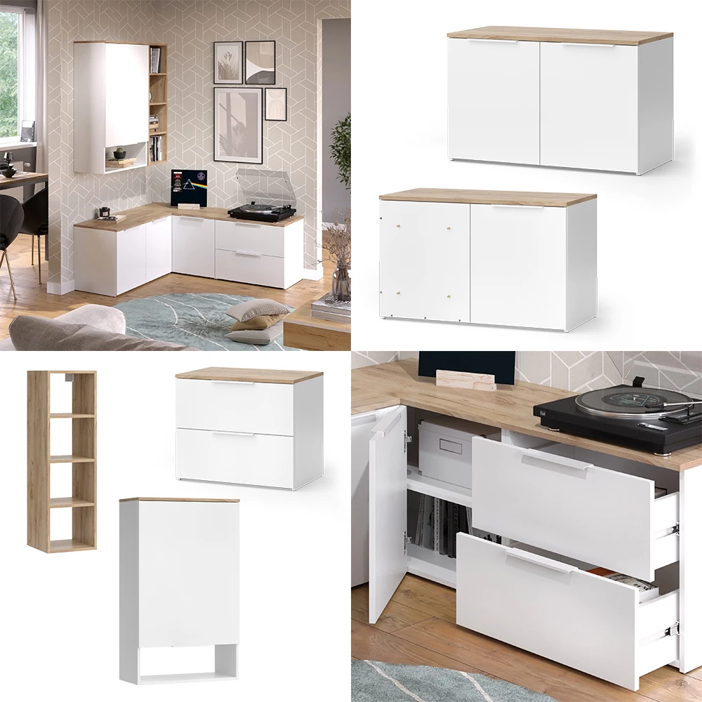 livinity® Wohnwand Weiß/Sonoma 5 Teile, Wido