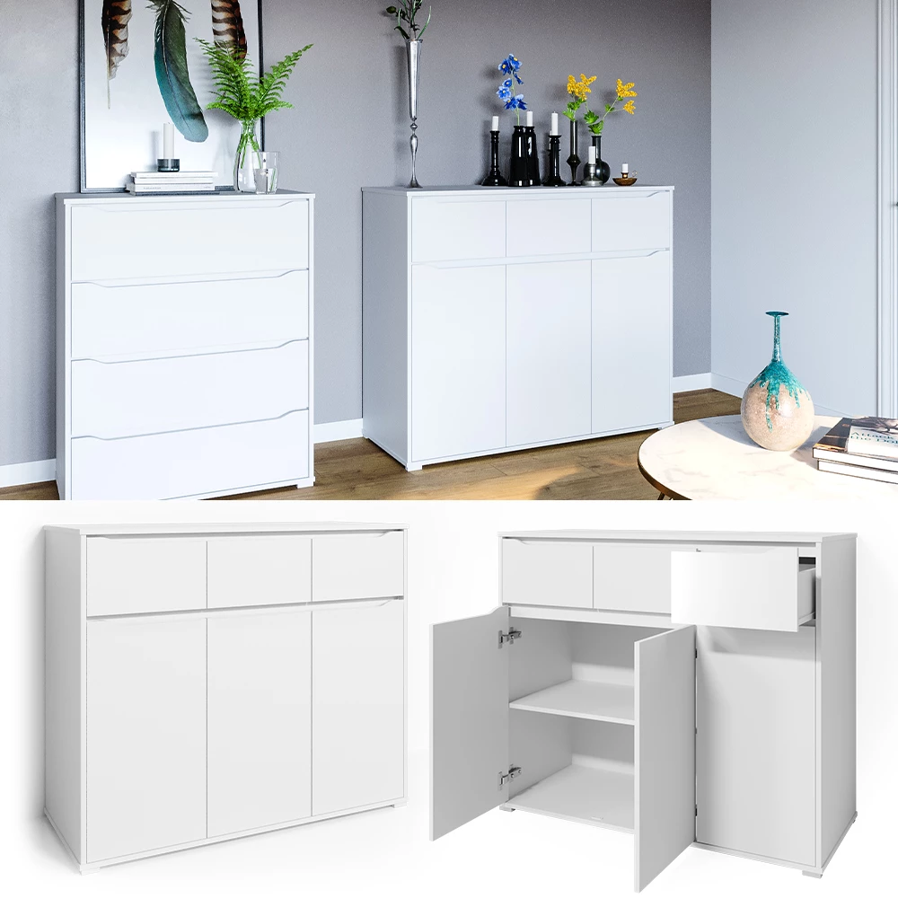 Vicco Aparador Blanco 120 x 101.6 cm con cajones, Ruben