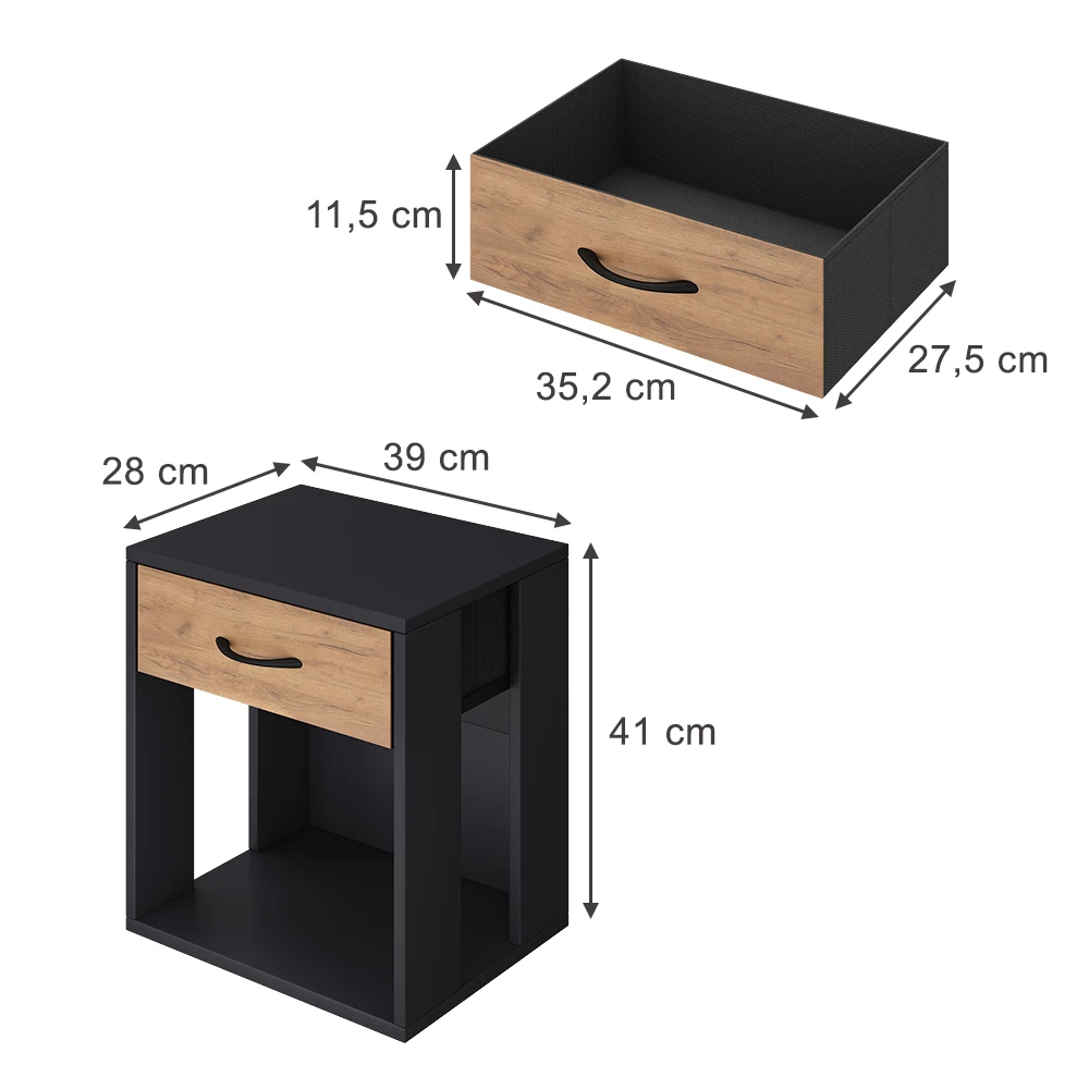 Nachttisch u boji Anthrazit/Goldkraft Eiche na bijeloj pozadini
