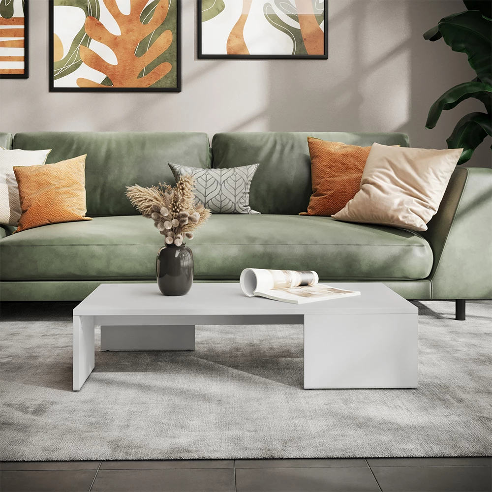 Sofabord i farven Hvid på hvid baggrund med dekorative elementer