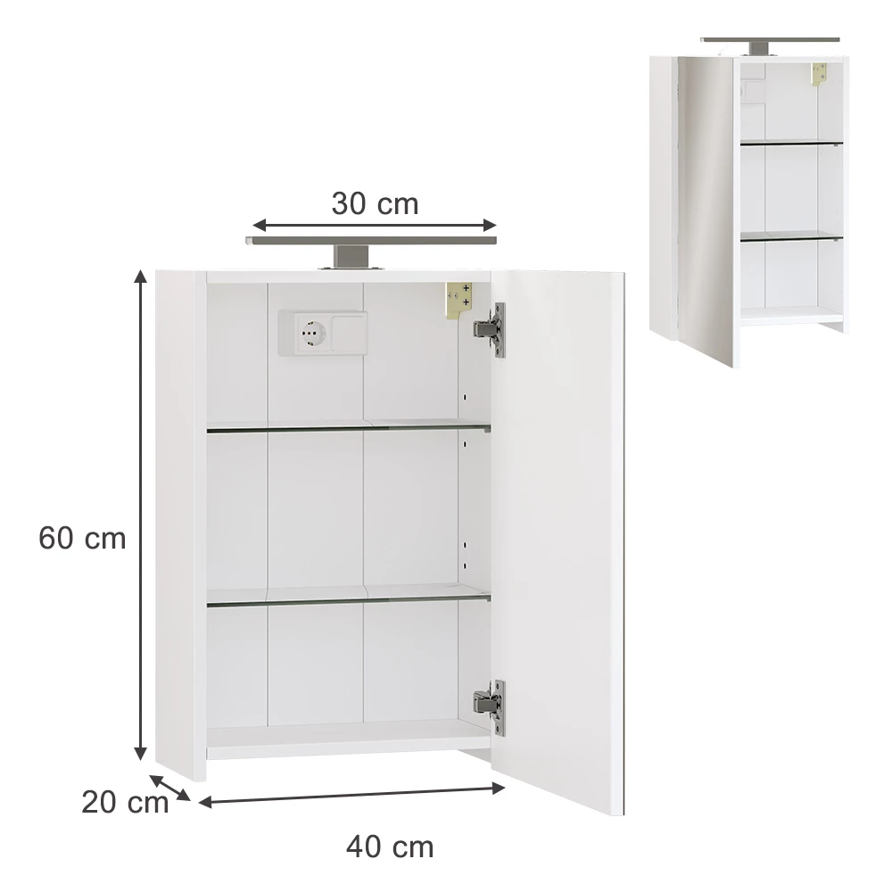Vicco Mobile a specchio per il bagno Bianco 40 x 60 cm con illuminazione a LED, Lavio