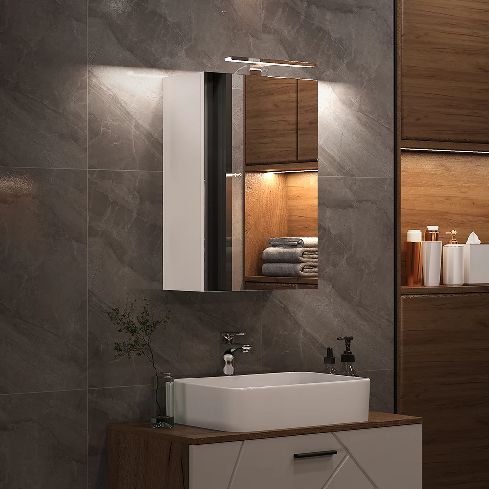 Vicco Mobile a specchio per il bagno Bianco 40 x 60 cm con illuminazione a LED, Lavio