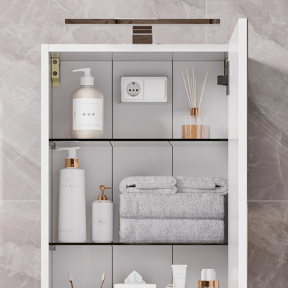 Vicco Mobile a specchio per il bagno Bianco 40 x 60 cm con illuminazione a LED, Lavio