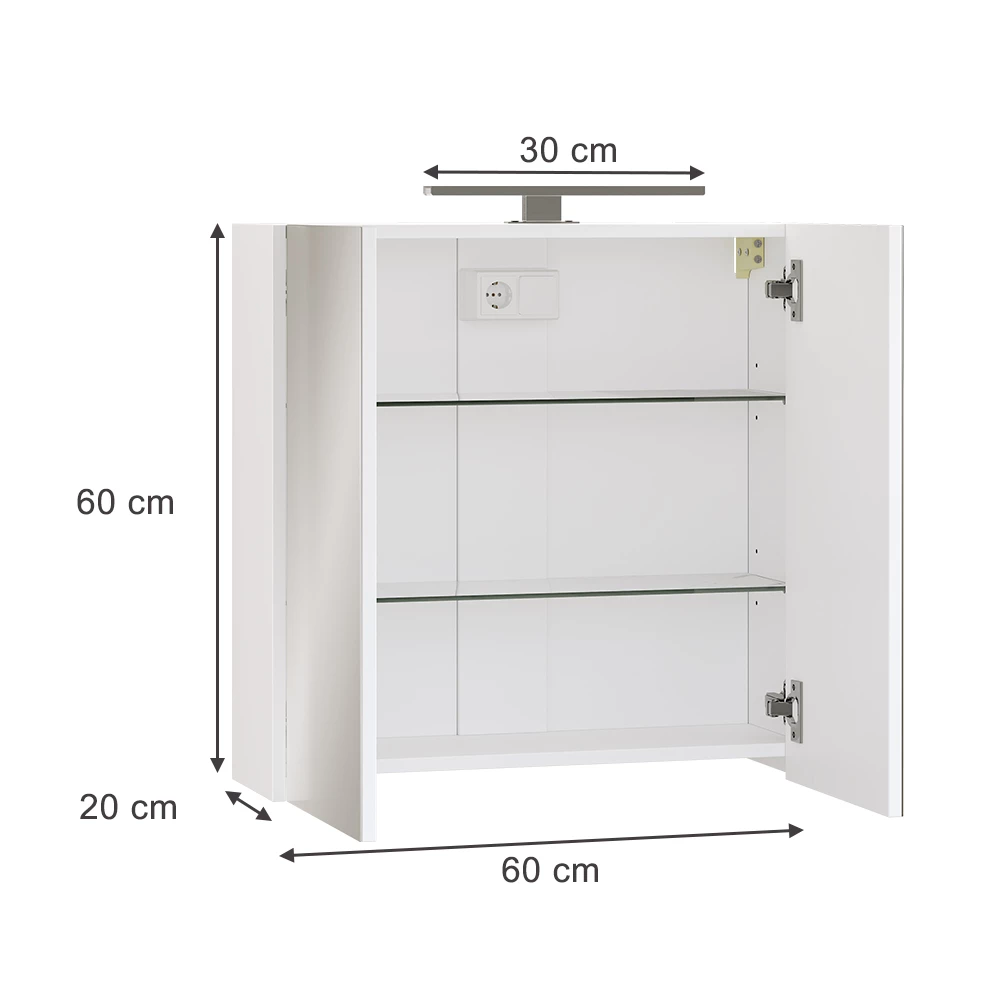Vicco Badspiegelschrank Weiß 60 x 60 cm mit LED-Beleuchtung, Lavio
