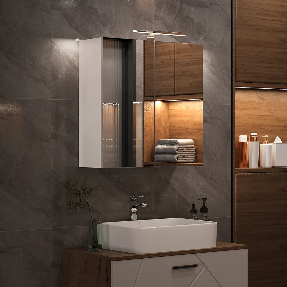 Vicco Badspiegelschrank Weiß 60 x 60 cm mit LED-Beleuchtung, Lavio