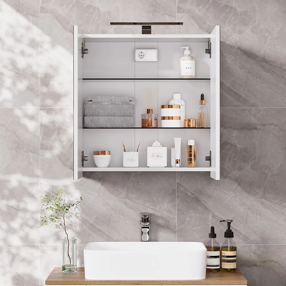 Vicco Badspiegelschrank Weiß 60 x 60 cm mit LED-Beleuchtung, Lavio