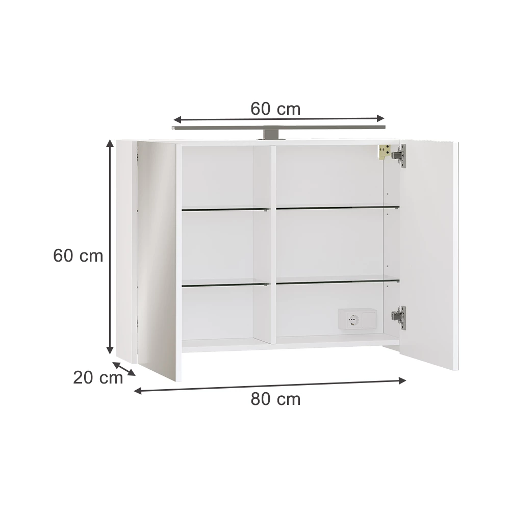 Vicco Badspiegelschrank Weiß 80 x 60 cm mit LED-Beleuchtung, Lavio