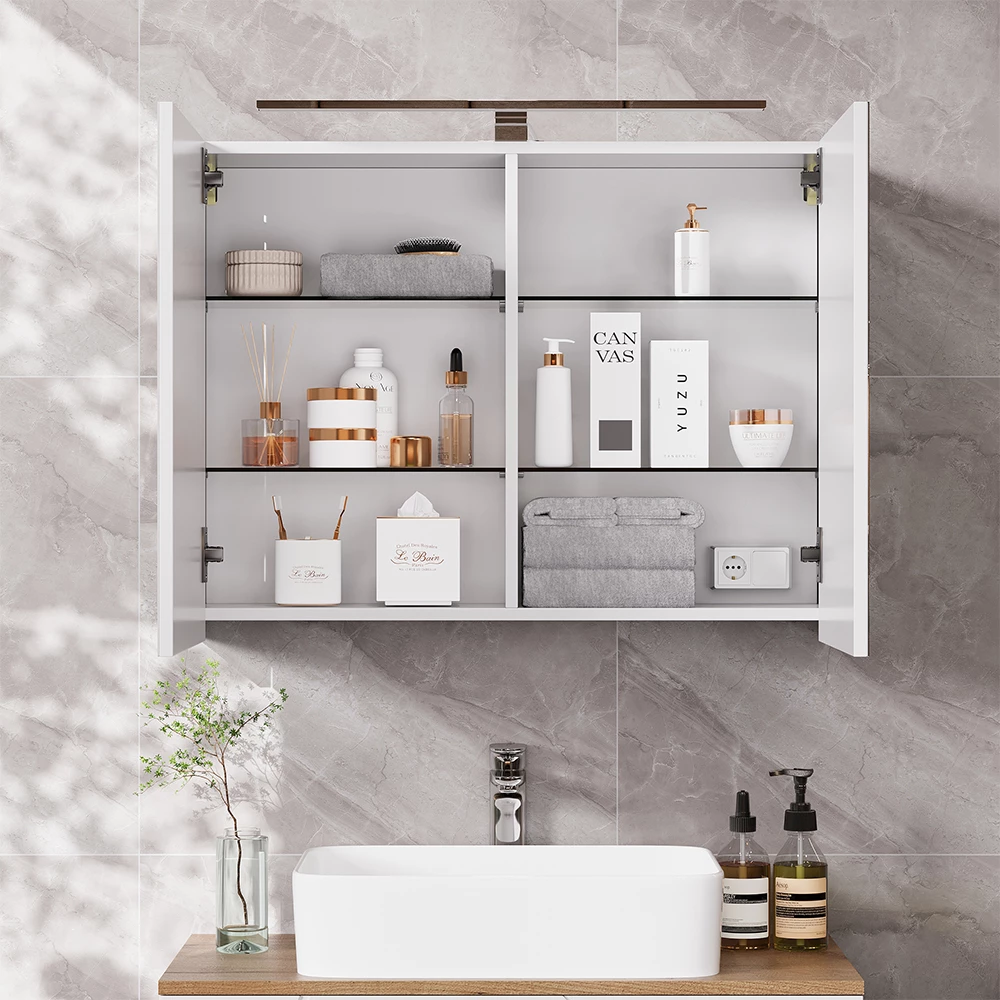 Vicco Badspiegelschrank Weiß 80 x 60 cm mit LED-Beleuchtung, Lavio