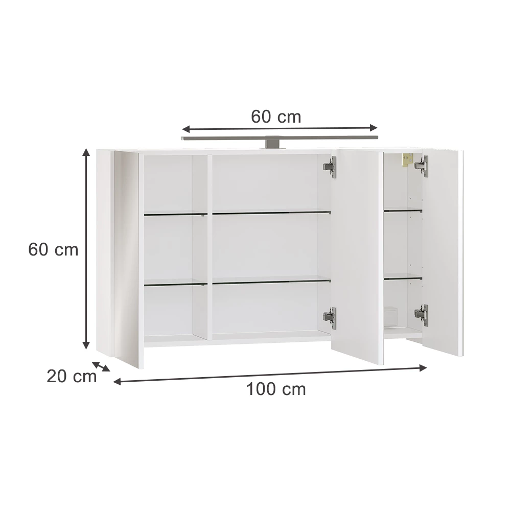 Vicco Badkamerspiegelkast Wit 100 x 60 cm met 3 deuren en LED-verlichting, Lavio