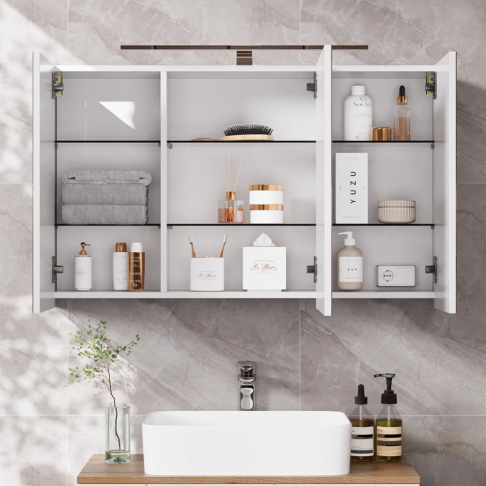 Vicco Badkamerspiegelkast Wit 100 x 60 cm met 3 deuren en LED-verlichting, Lavio
