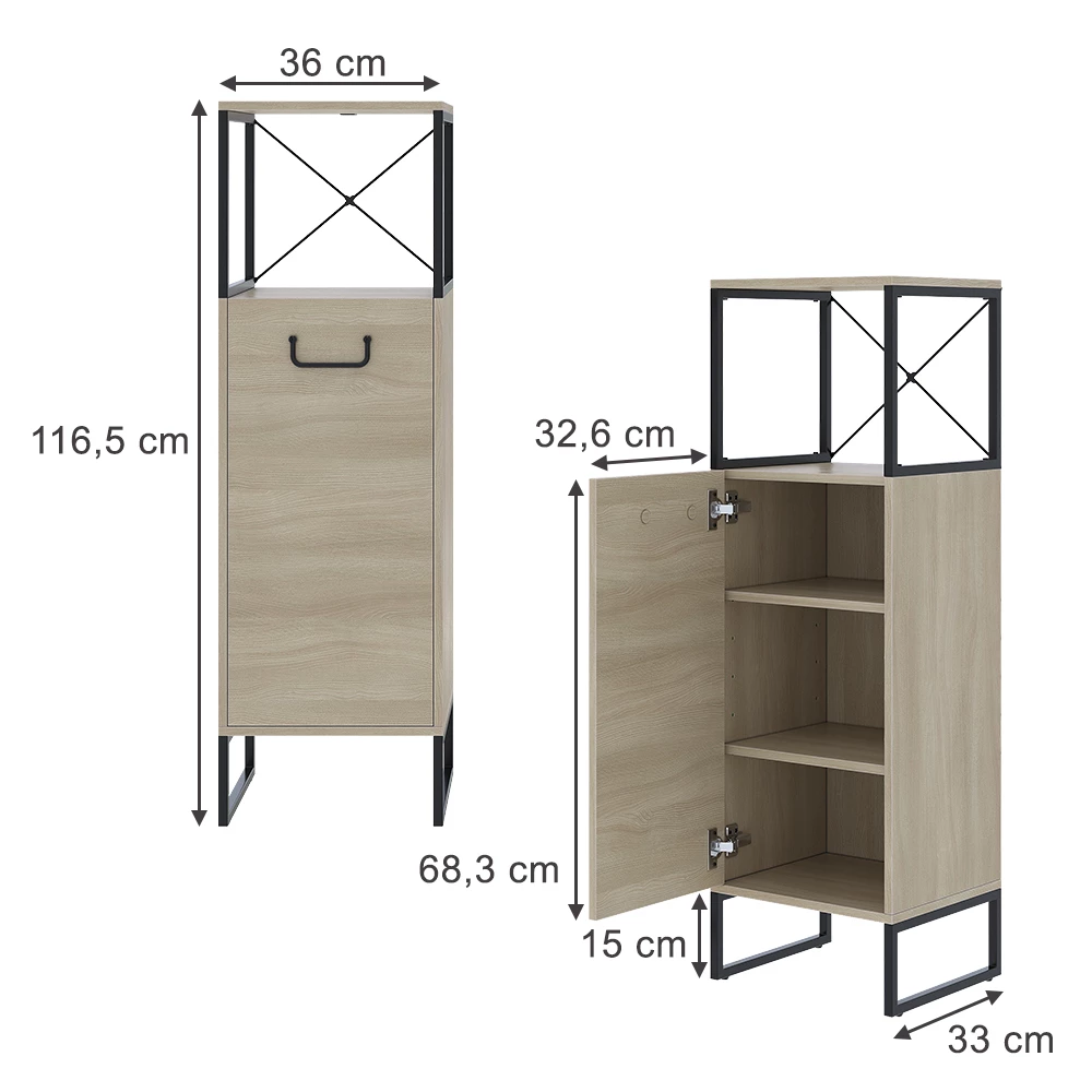 Vicco Midikast Eiken/zwart 36 x 116.5 cm, Vionna