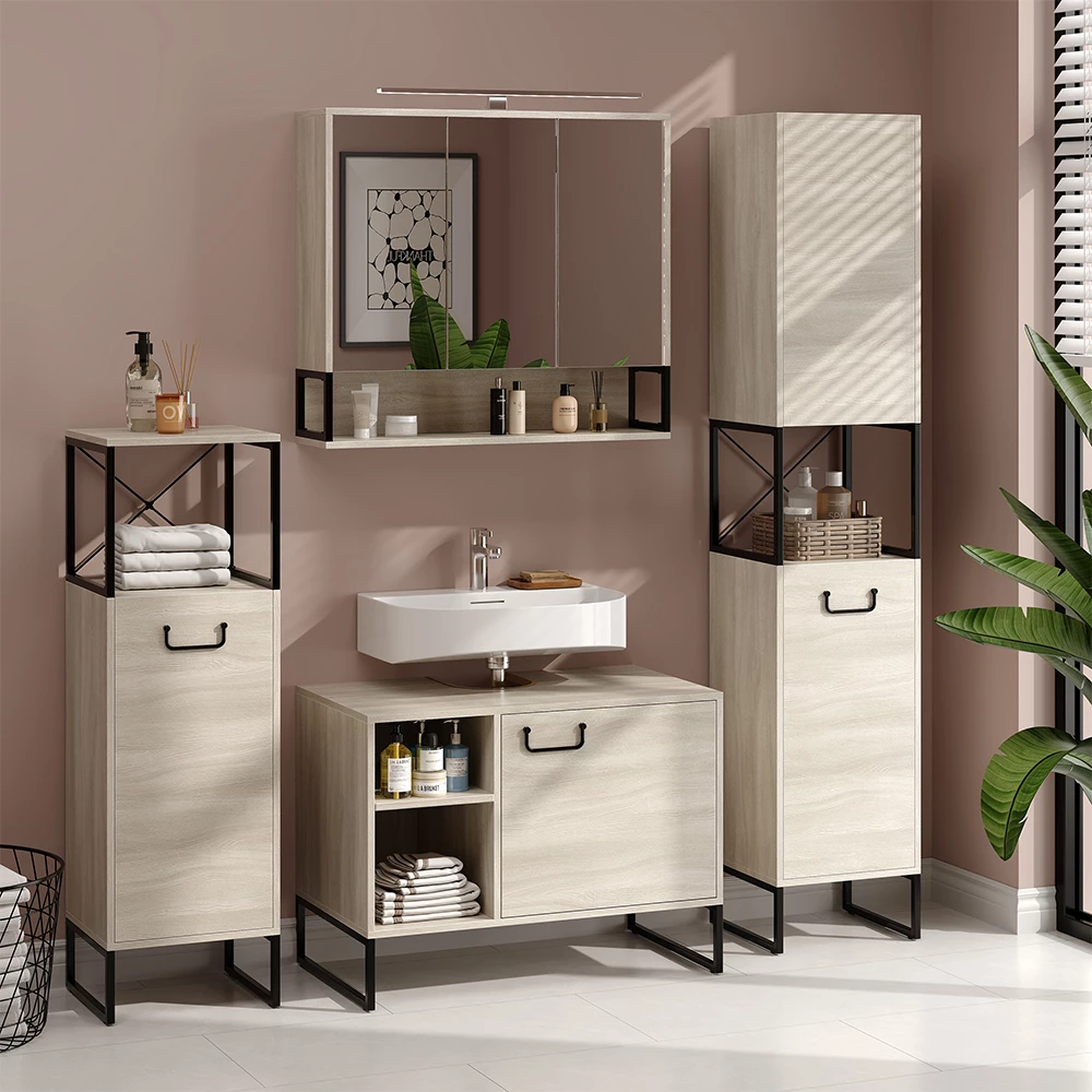 Vicco Badmöbel-Set Eiche/Schwarz 4 Teile, Vionna