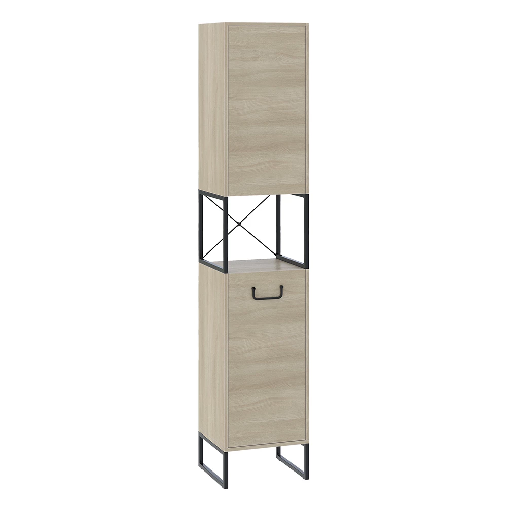 Vicco Badkamermeubel Eiken/zwart 36 x 185 cm met 2 deuren, Vionna
