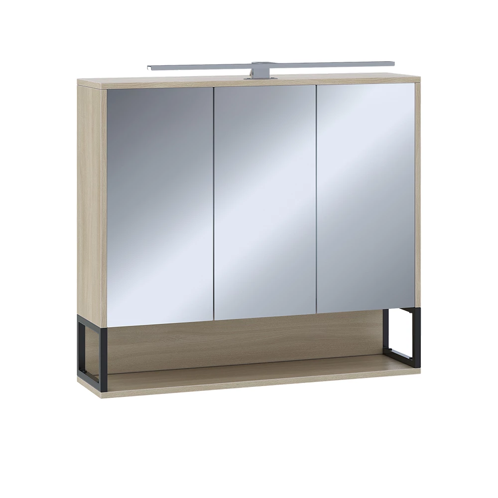 Vicco Badspiegelschrank Eiche/Schwarz 80 x 71.5 cm mit LED-Licht, Vionna