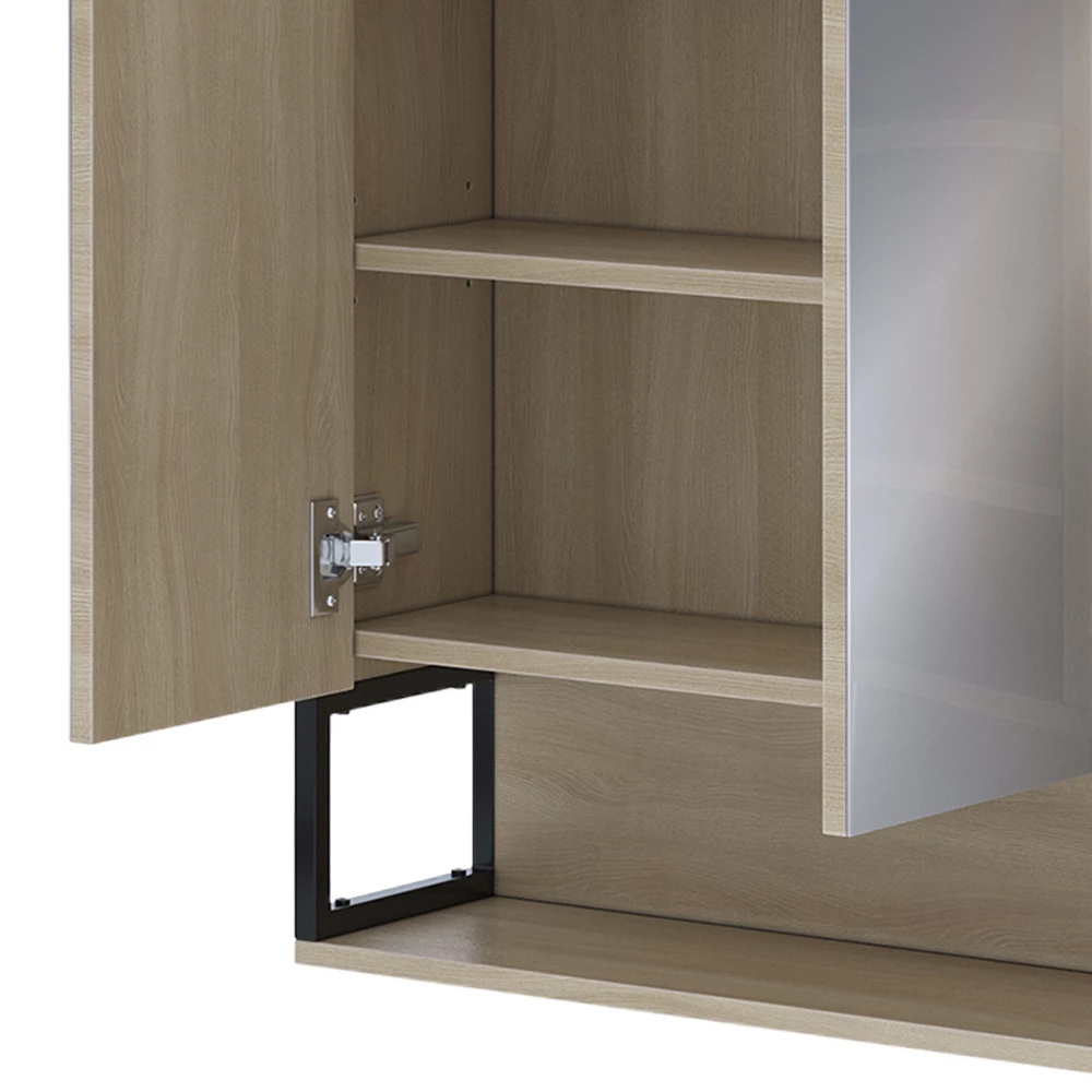 Vicco Badspiegelschrank Eiche/Schwarz 80 x 71.5 cm mit LED-Licht, Vionna