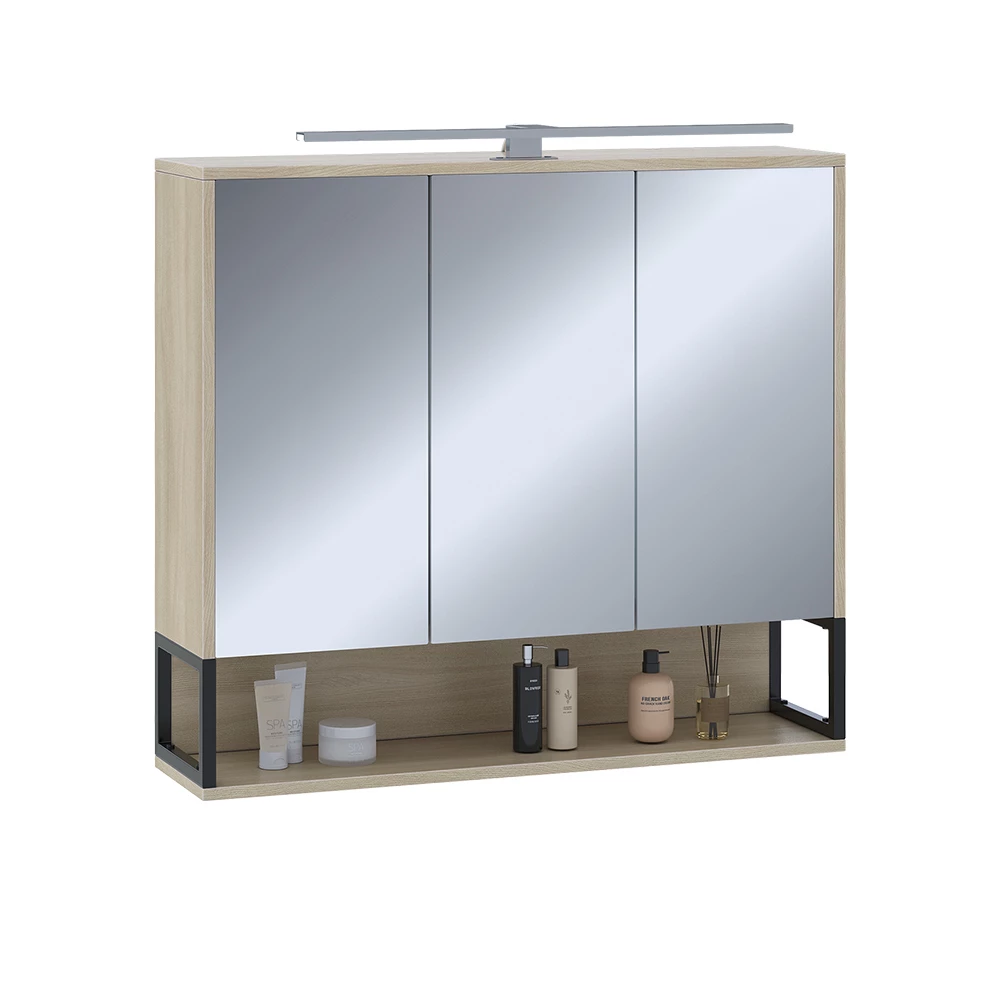 Vicco Badspiegelschrank Eiche/Schwarz 80 x 71.5 cm mit LED-Licht, Vionna