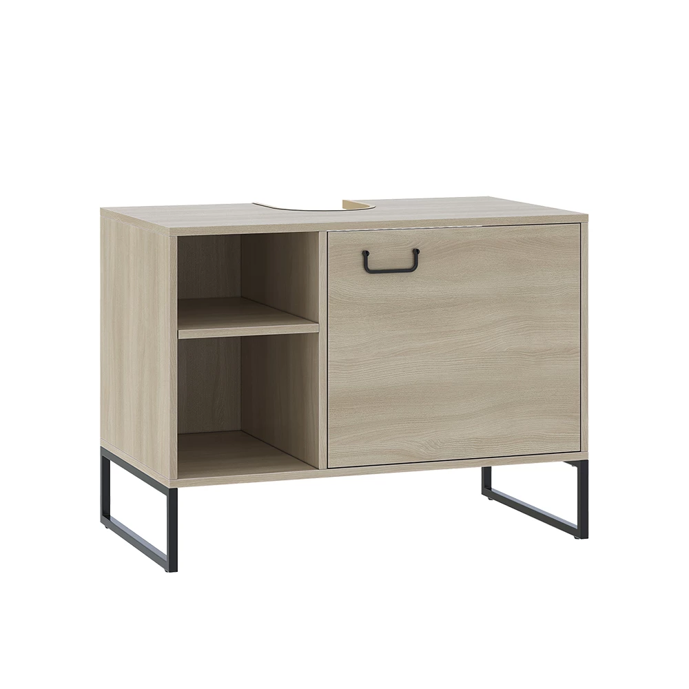 Vicco Wastafelonderkast Eiken/zwart 80 x 60 cm met 2 open vakken, Vionna