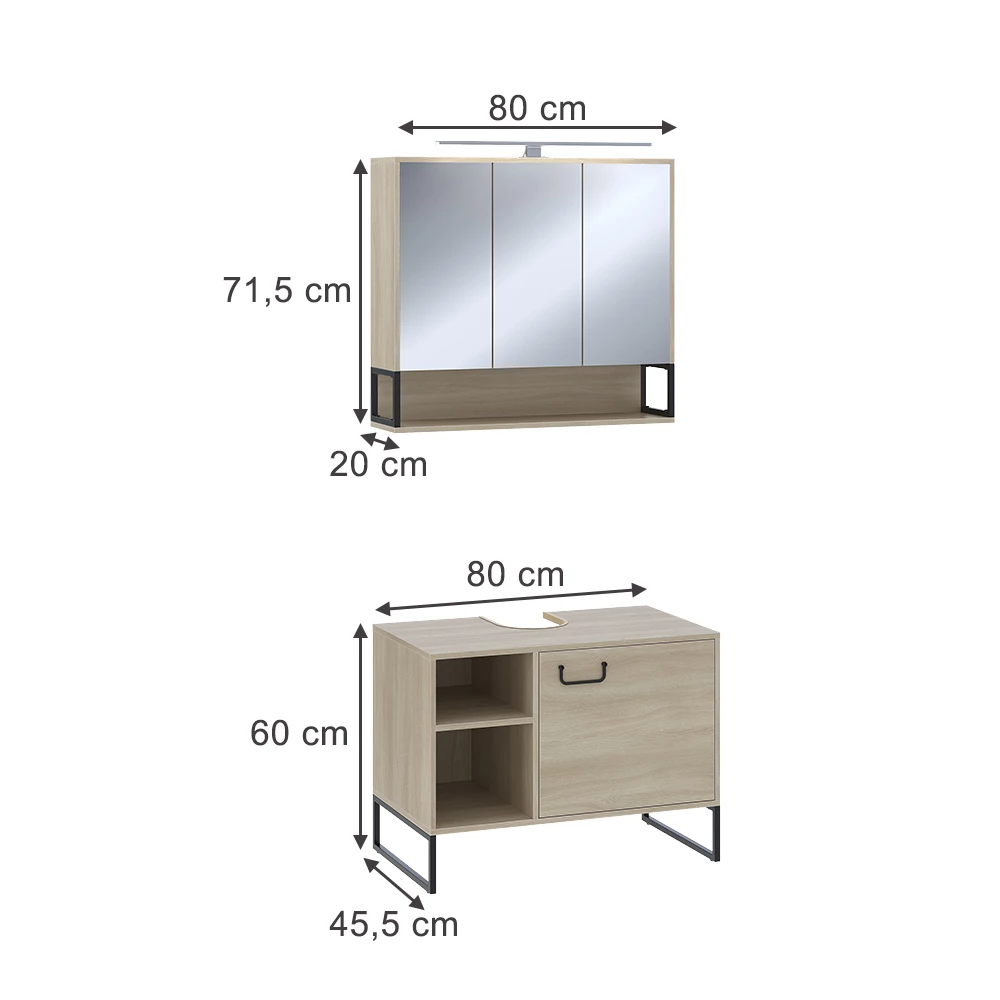Vicco Badkamermeubelset Eiken/zwart 2 delen, Vionna