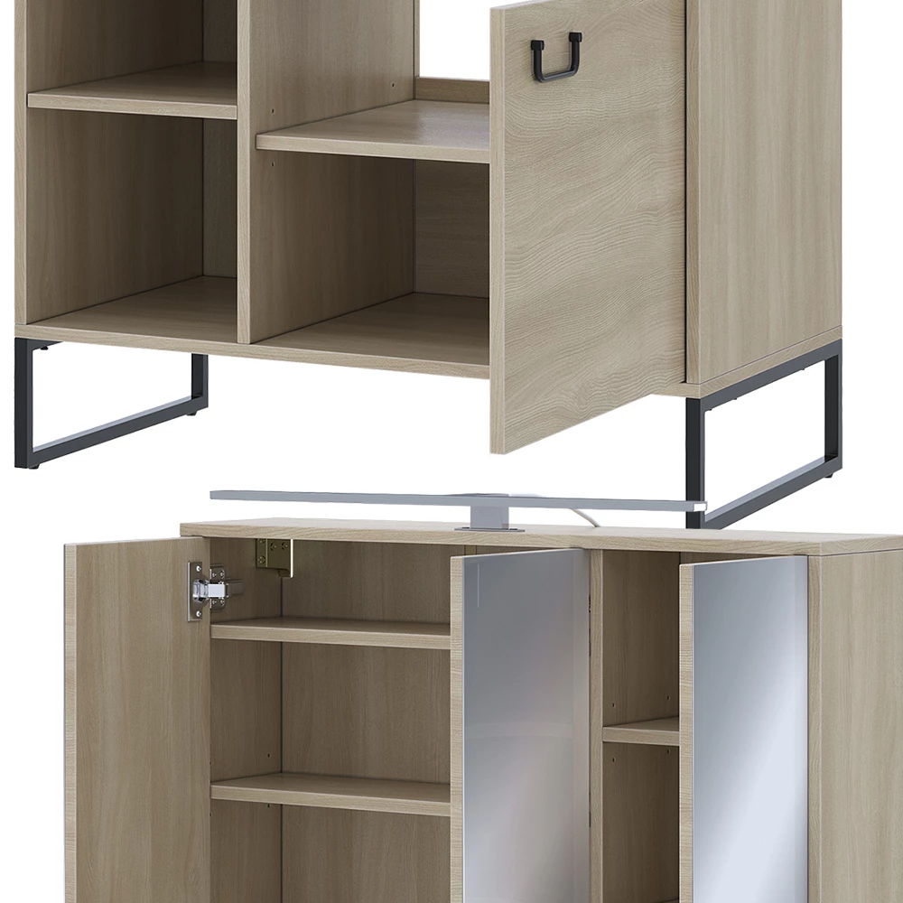 Vicco Badmöbel-Set Eiche/Schwarz 4 Teile, Vionna