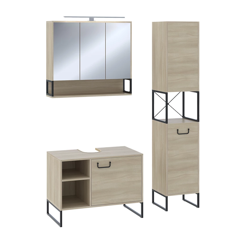 Vicco Badmöbel-Set Eiche/Schwarz 3 Teile, Vionna Vicco Badmöbel-Set Eiche/Schwarz 3 Teile, Vionna