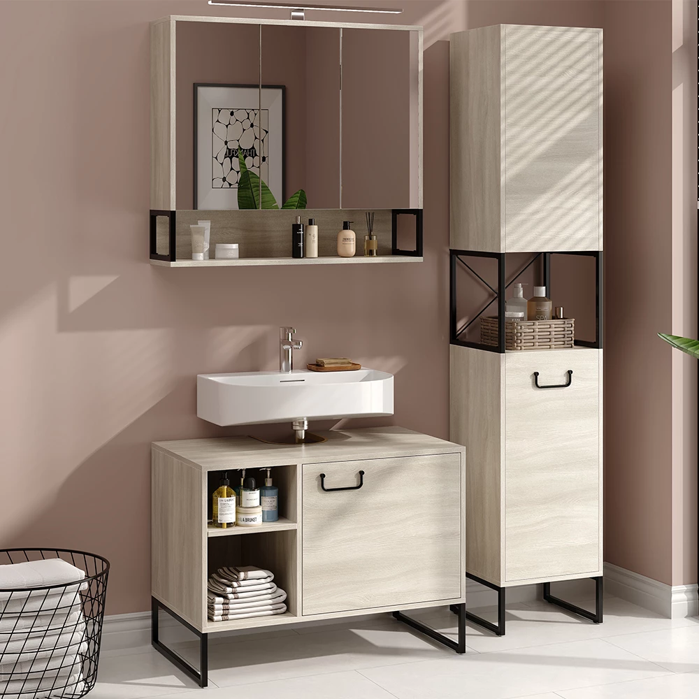 Vicco Badmöbel-Set Eiche/Schwarz 3 Teile, Vionna