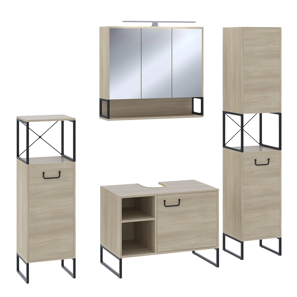Vicco Badmöbel-Set Eiche/Schwarz 4 Teile, Vionna