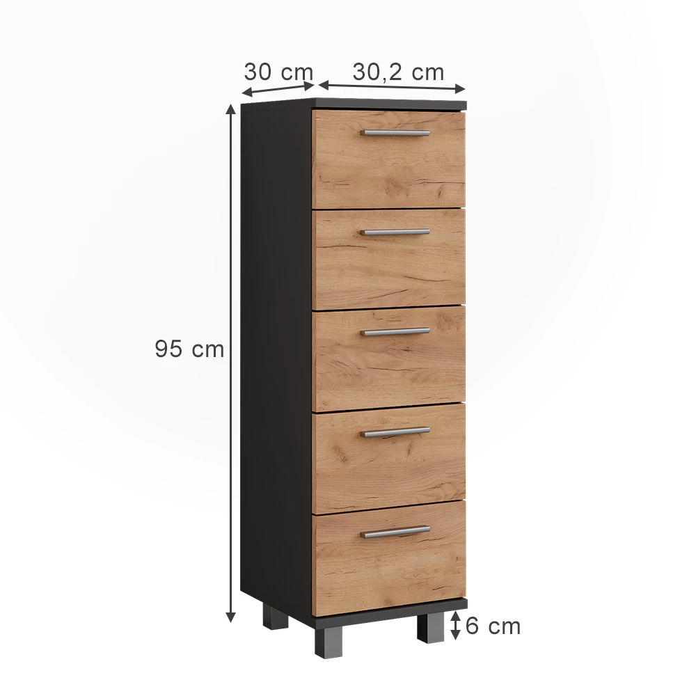 Vicco Midischrank "Ilias", Anthrazit/Goldkraft Eiche, 30.2 x 95 cm