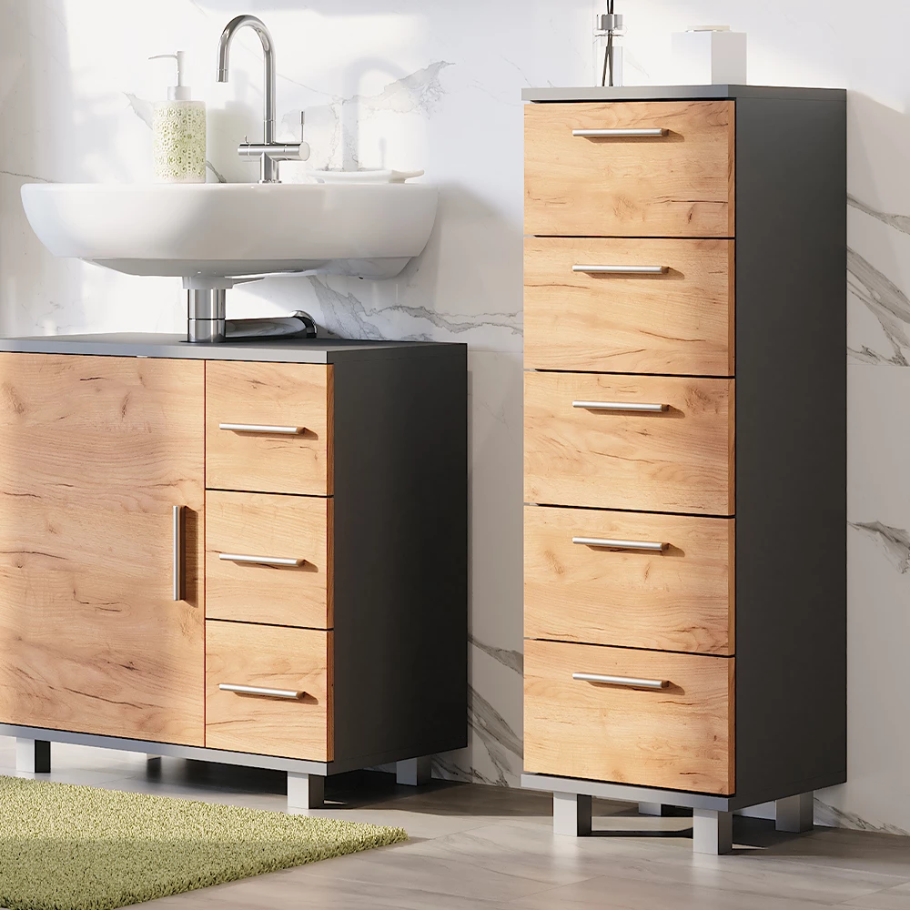 Vicco Midischrank "Ilias", Anthrazit/Goldkraft Eiche, 30.2 x 95 cm